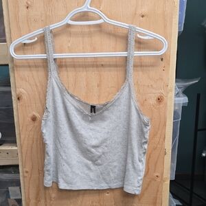 H&M Size S Light Grey Y2K Cropped Heart Camisole